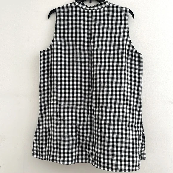 EILEEN FISHER || Sleeveless Black and White Linen Tunic Top. Sz. XL - Picture 11 of 16